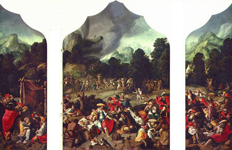 Lucas van Leyden Triptych with the Adoration of the Golden Calf oil painting image